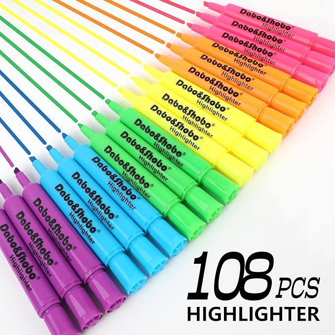 Dabo&Shobo Highlighters 108 Pack, Tank Style Highlighters Assorted Fluorescent - Image 2