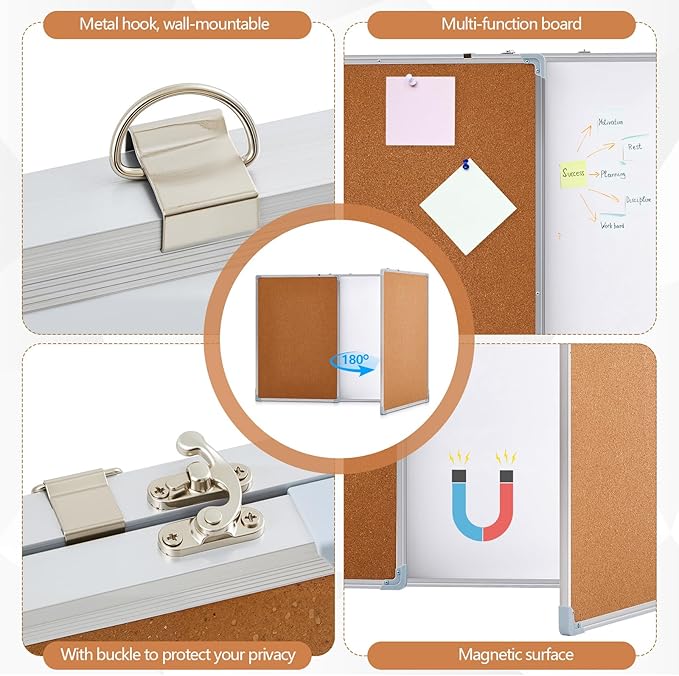 Mooliwe 96"x36" Tri-fold Cork Board Whiteboard Combo, Foldable Combination - Image 3