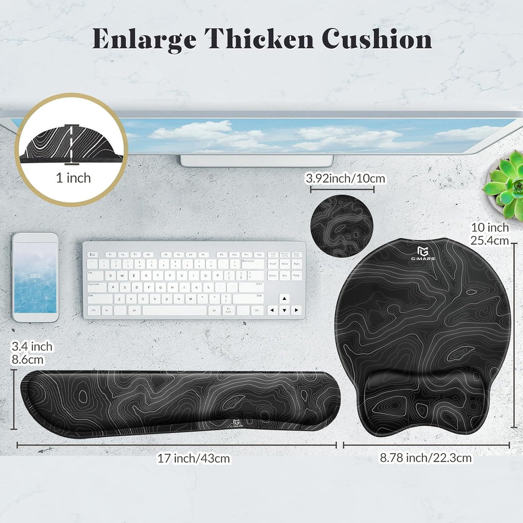Gimars Upgrade 3 in 1 Enlarge Superfine Smooth Gel Ergonomic Mouse Pad Wrist Support and Keyboard Wrist Rest for Computer, Laptop, Mac, Gaming and Office, Durable, Comfortable and Pain Relief, Map