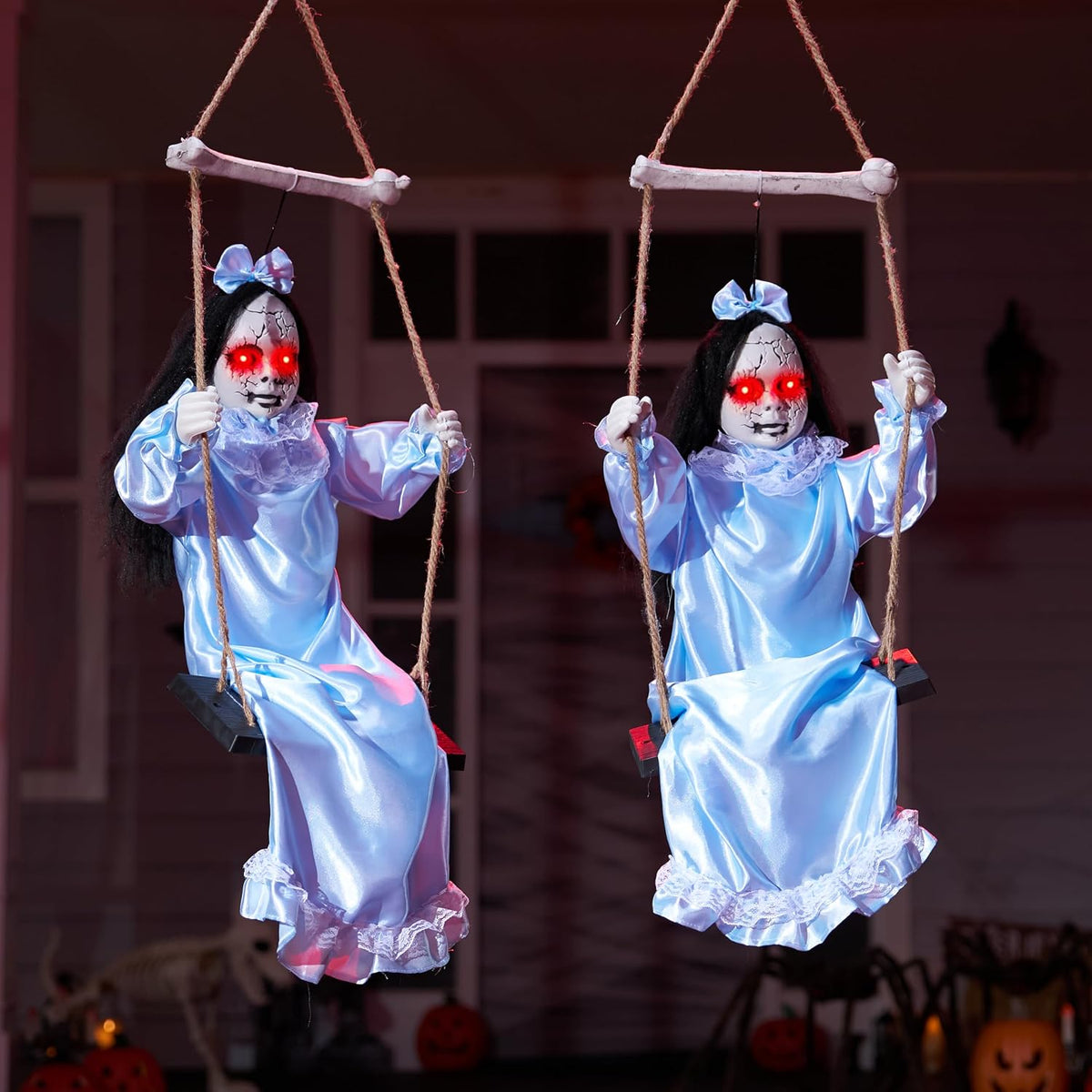 JOYIN 2 Pcs Hanging Ghosts Halloween Decorations Outdoor, 3ft Blue Swinging C...