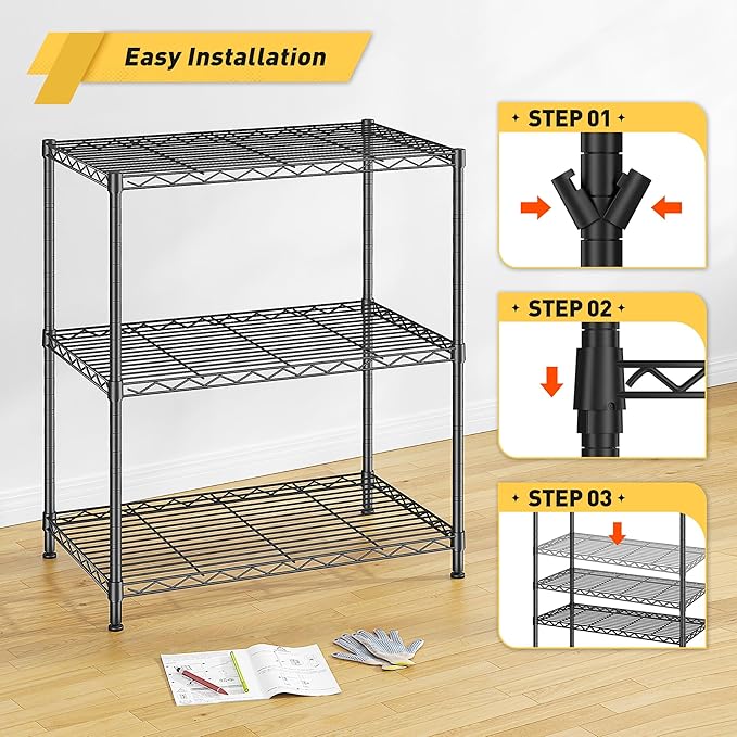 3 Tier Storage Shelves Metal Shelving Unit, Adjustable Wire Rack Pantry Kitchen - Image 6