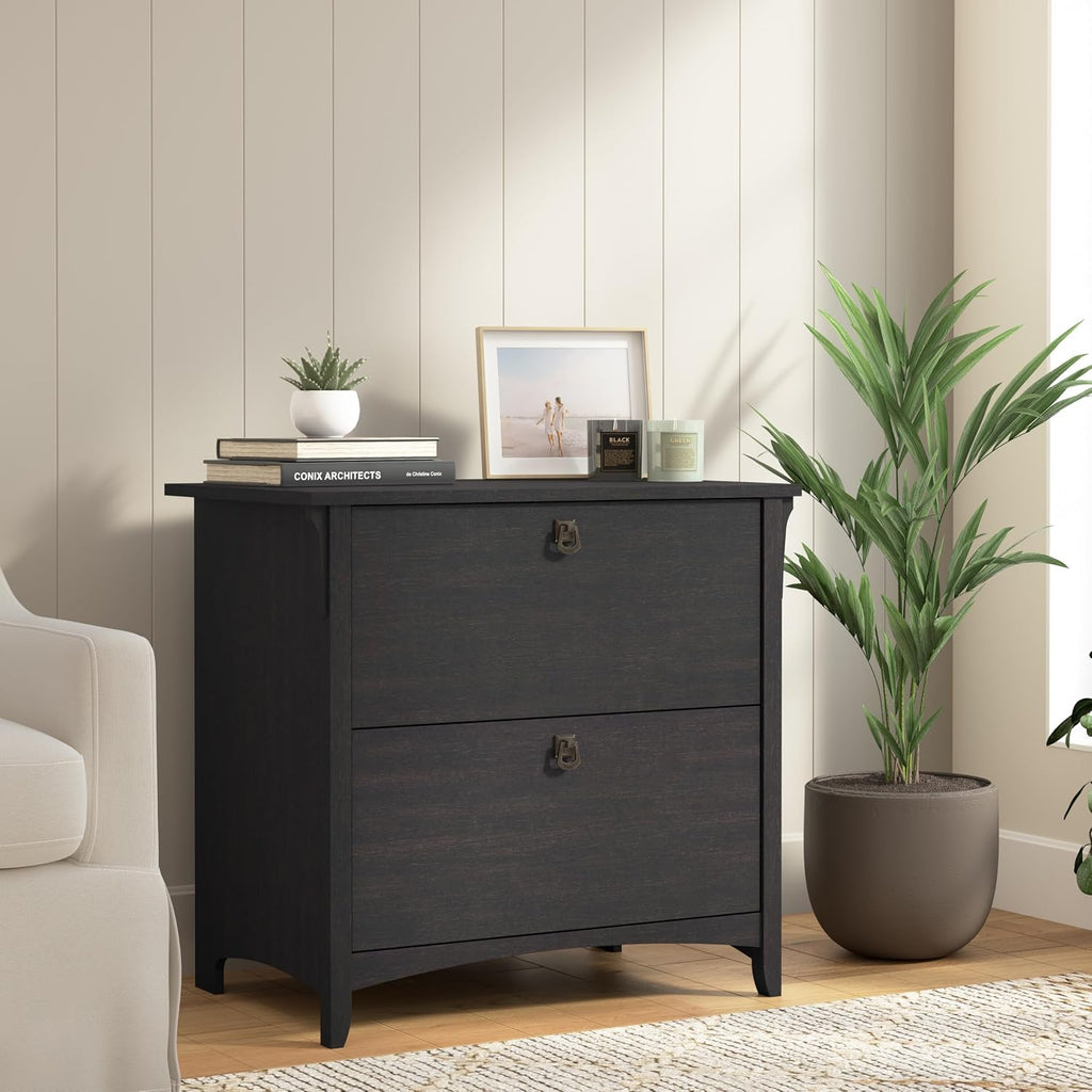 Bush Home Salinas 2 Drawer Lateral File Cabinet in Vintage Black, Home Office Storage Solution, Organizer with Drawers for Workspace, Filing Unit