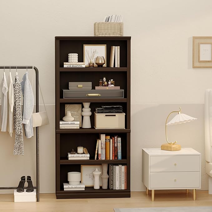 blini 5-Shelf Tall Bookcase Wooden Bookshelves 33in Wide Floor Standing Display - Image 7
