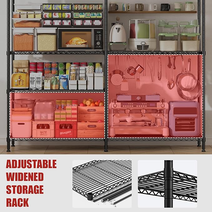 REIBII 61.7''W Storage Shelves Load 1220LBS Wire Shelving Unit 4 Tier Metal - Image 6