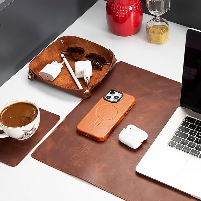 Node Leather - Genuine Leather Desk Mat, Desk Organizer & Cup Coaster - Leather - Image 4