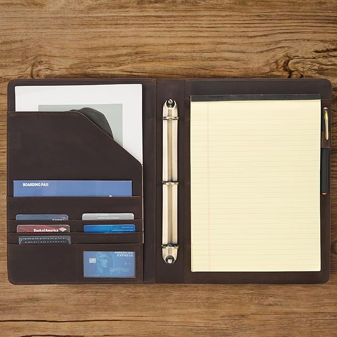 Geslun Genuine Leather 3 Ring Binder, 8.5 x 11 Letter Size Folio - Image 2