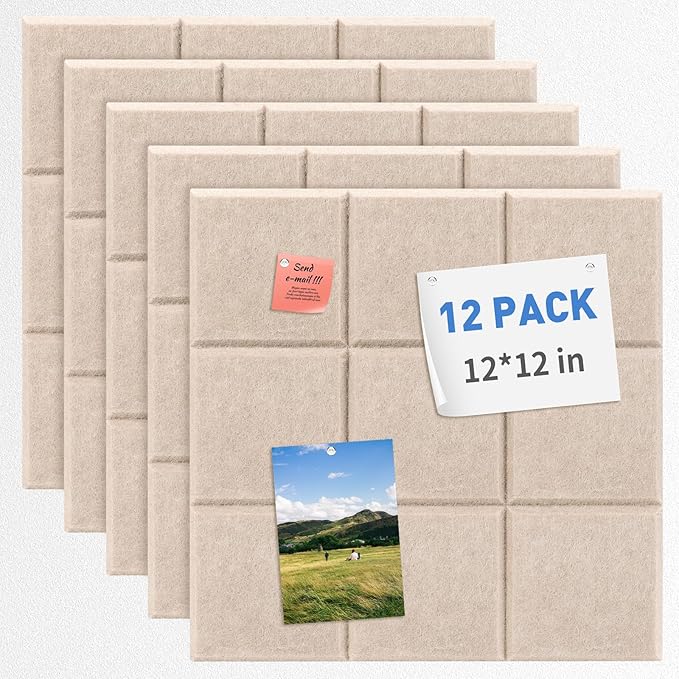 Smarpau Cork Board 48"X36", 12 Pack Nine-Grid Felt Bulletin Boards, Small Pin by Smarpau