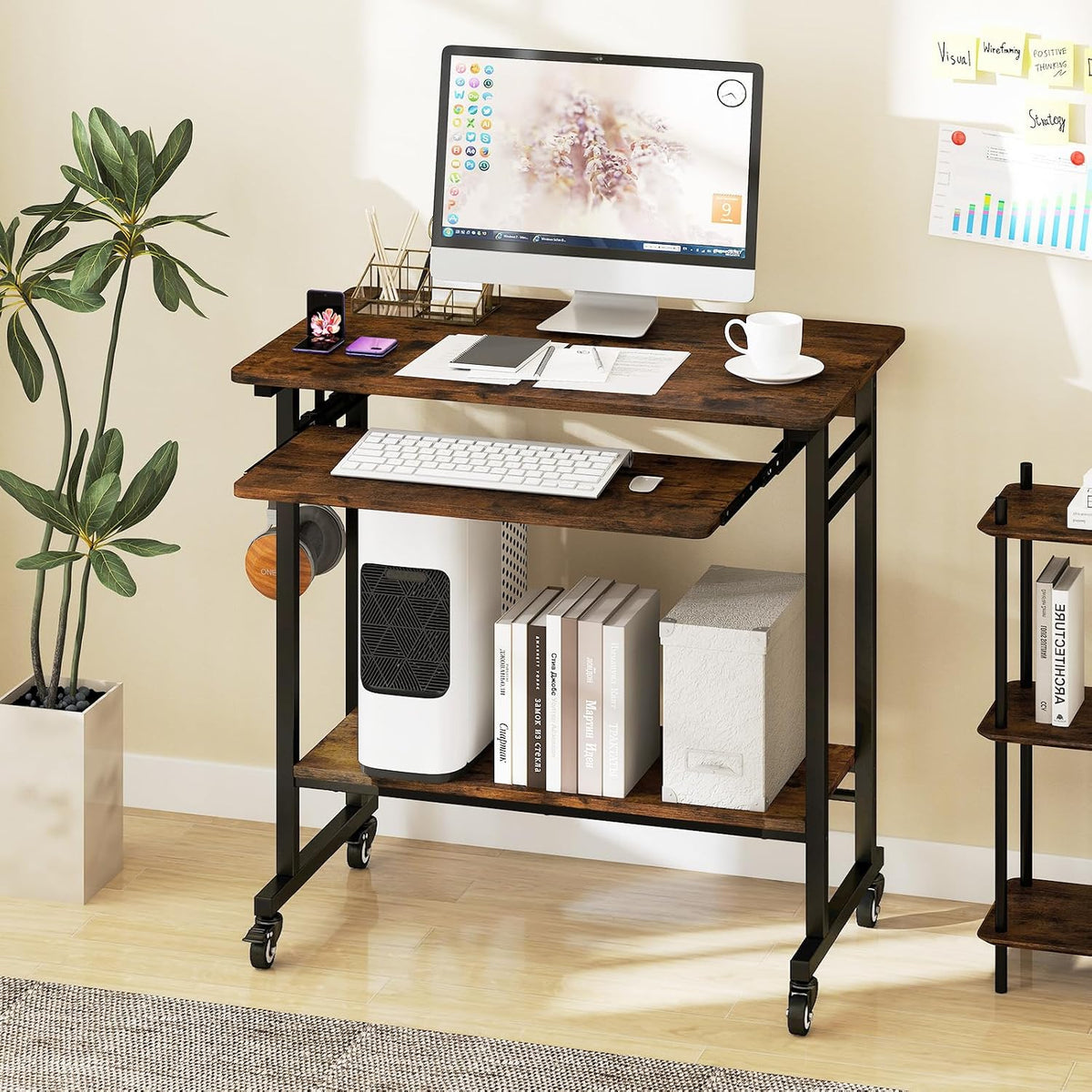 Tangkula Rolling Computer Desk Cart with Keyboard Tray, Mobile Portable Lapto...