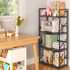 JSB No Assembly Folding Bookshelf, 4 Tier Industrial Metal Book Shelf - Image 2