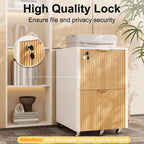 2 drawers fluted mobile file cabinet with lock, close-up detail