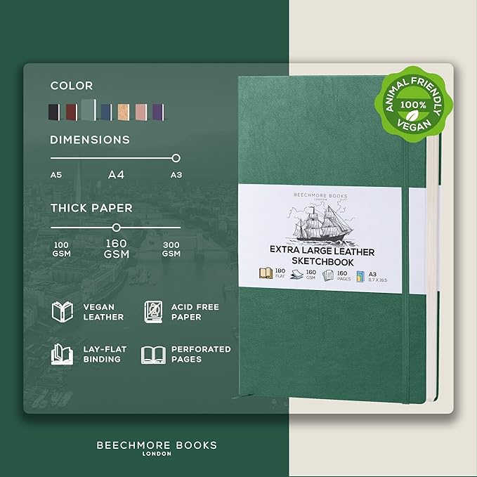 Beechmore Books A3 Sketchbook – 11.7x16.5 Premium Vegan Leather Bound Large - Image 2