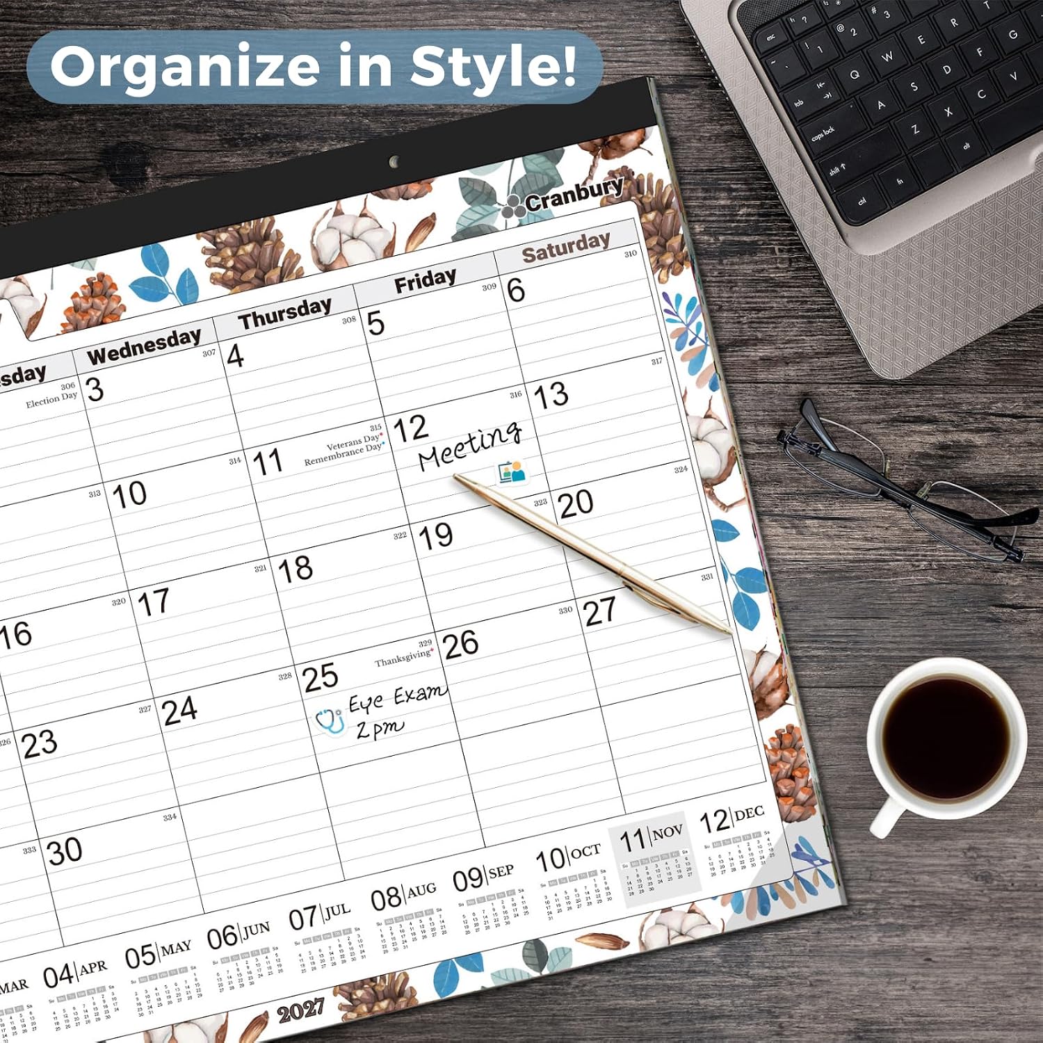 CRANBURY 2026-2027 Desk Calendar 22x17, 18-Month Wall Planner | Large 22x17 monthly calendar with spacious writing blocks keeps schedules, deadlines, and events organized.