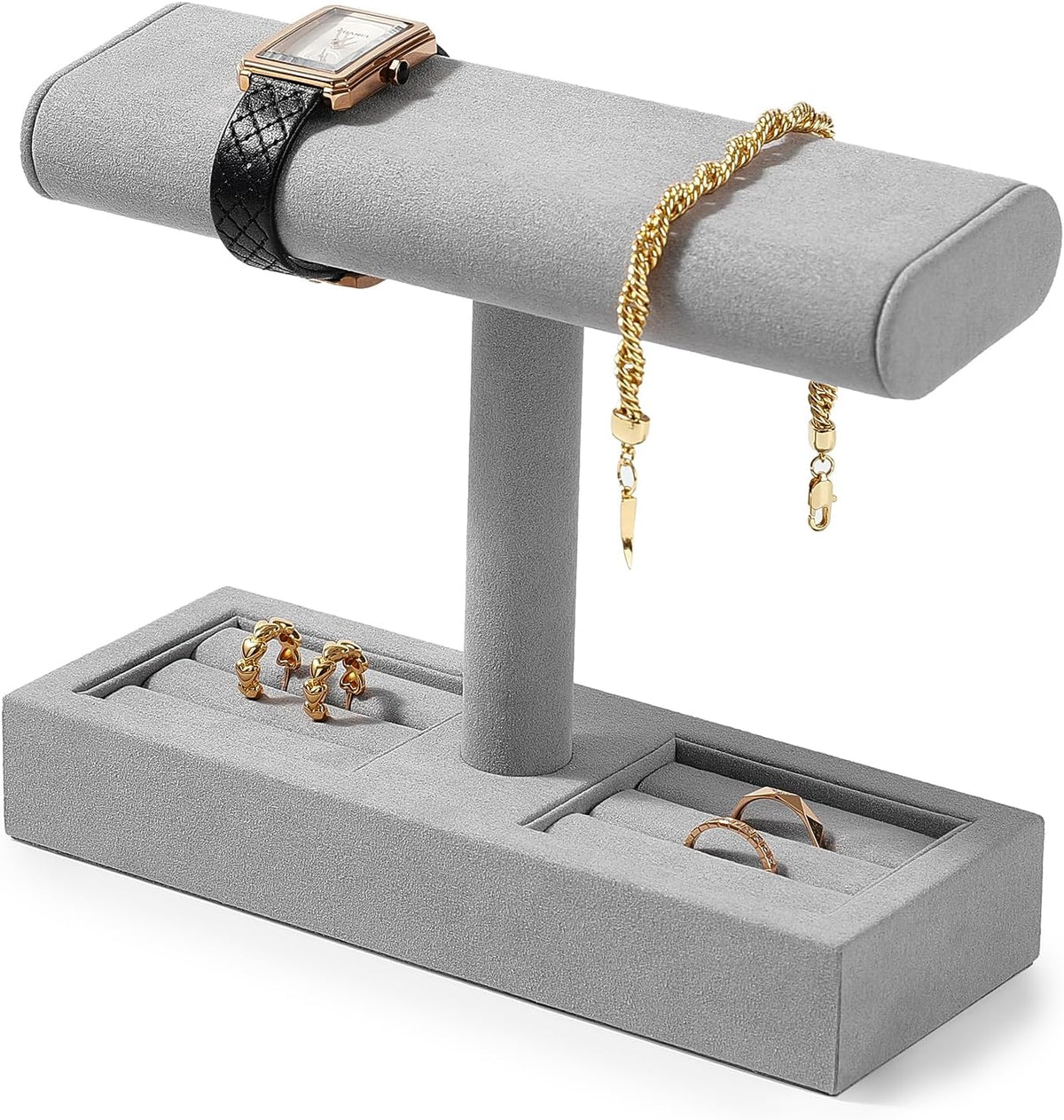 T-Bar Watch Stand, Microfiber Jewelry Organizer for Dresser Vanity