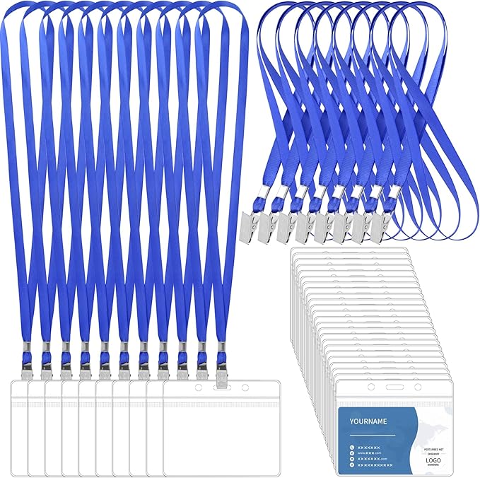 100 Pcs Lanyards for ID Badges and 100 Pcs Clear Name Tag Holders Reusable by Lecpeting