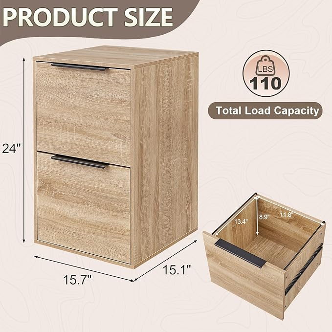 FATIGOS Wood File Cabinet 2 Drawer Filing Cabinets - Image 3