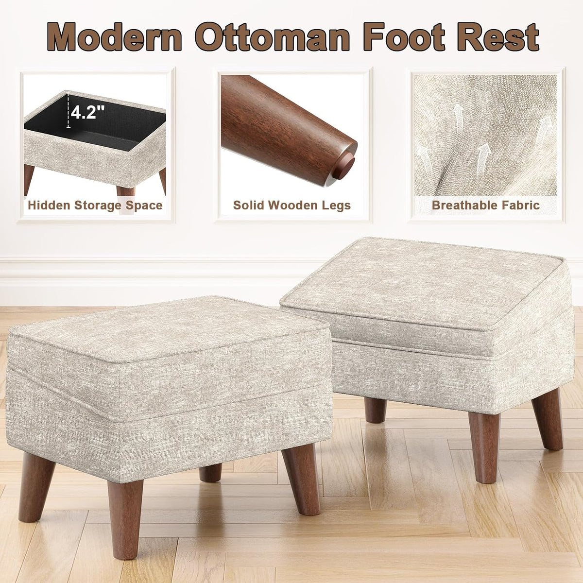 FAGAGA Ottoman Foot Rest, Small Footstool Ottoman with Adjustable Lid