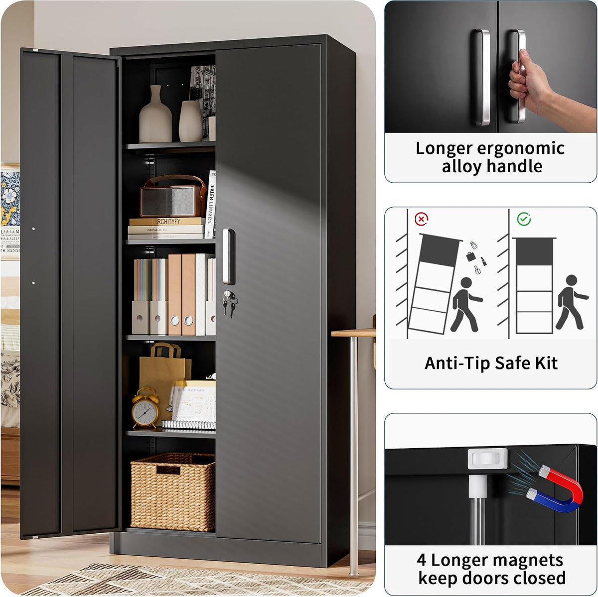garage storage cabinet, durable metal storage solution on a desk or shelf