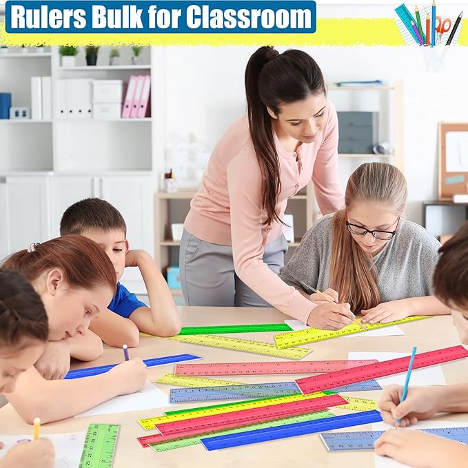 Ruler, 64 Packs 12 Inch Clear Plastic Assorted Color Metric Bulk Rulers - Image 7