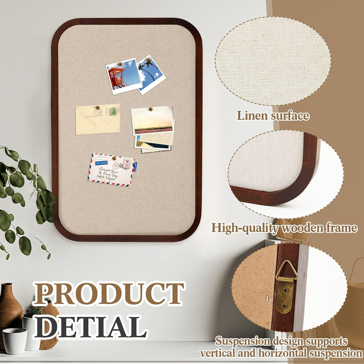 Wonderjune Linen Display Pinboard, Rectangle, 20'' X 30'', Da...