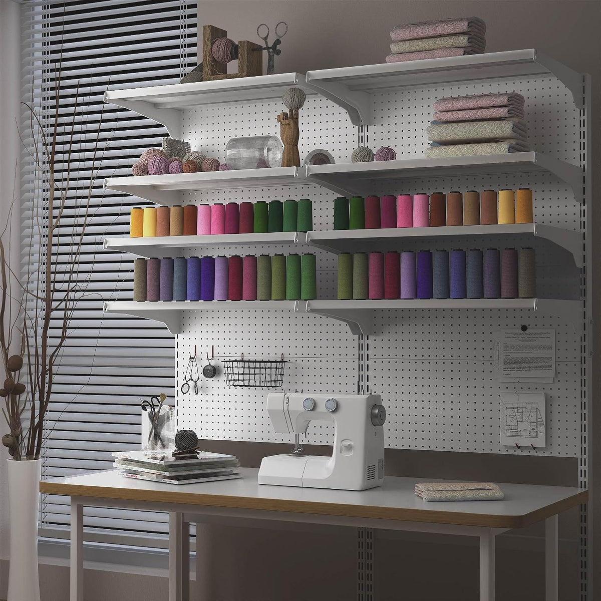 JWX Standing Pegboard Shelf Unit, White Gaming Home Office Garage Cabinets wi...