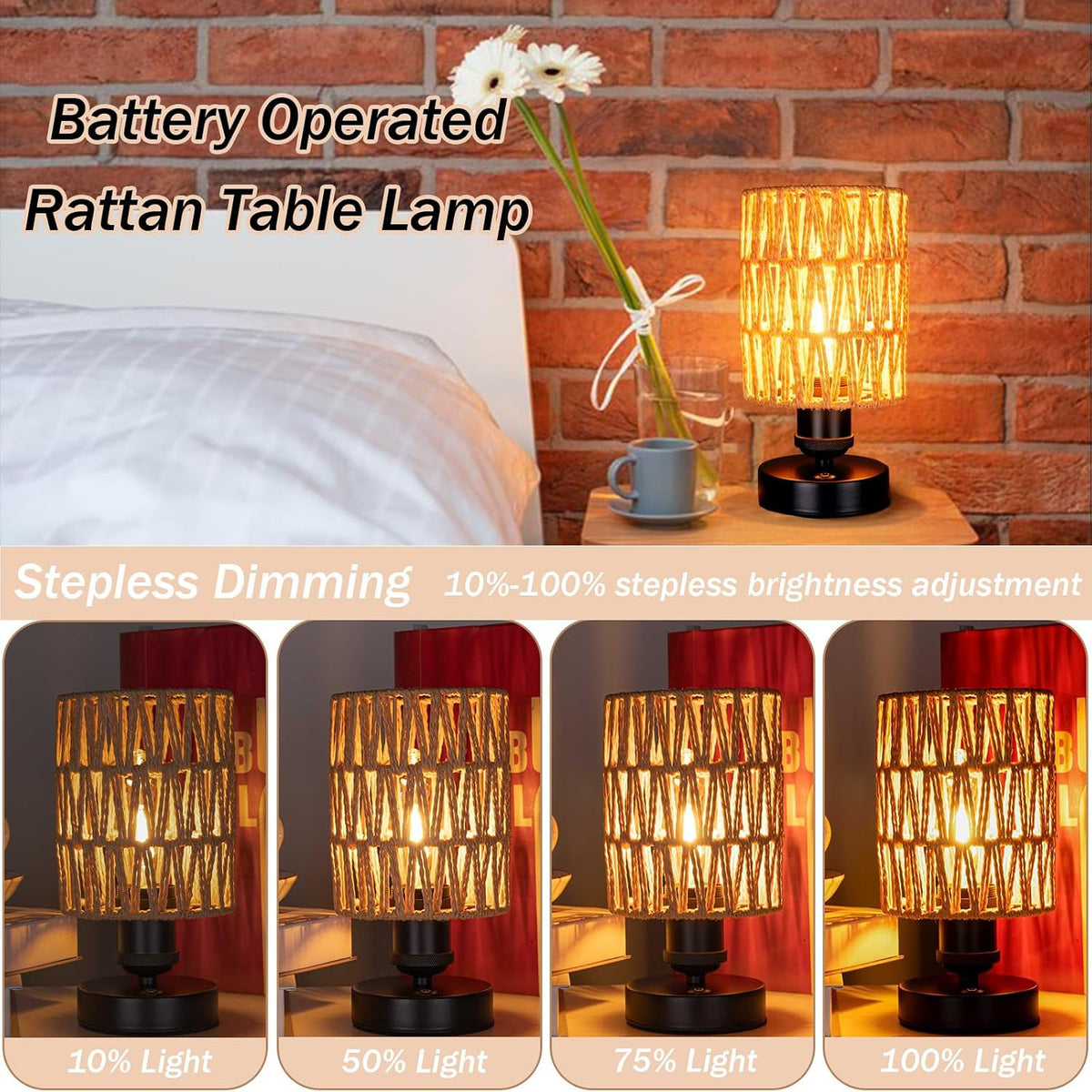 Cordless Rechargeable Outdoor Table Lamps, Battery Operated Table Lamp, Stepl...
