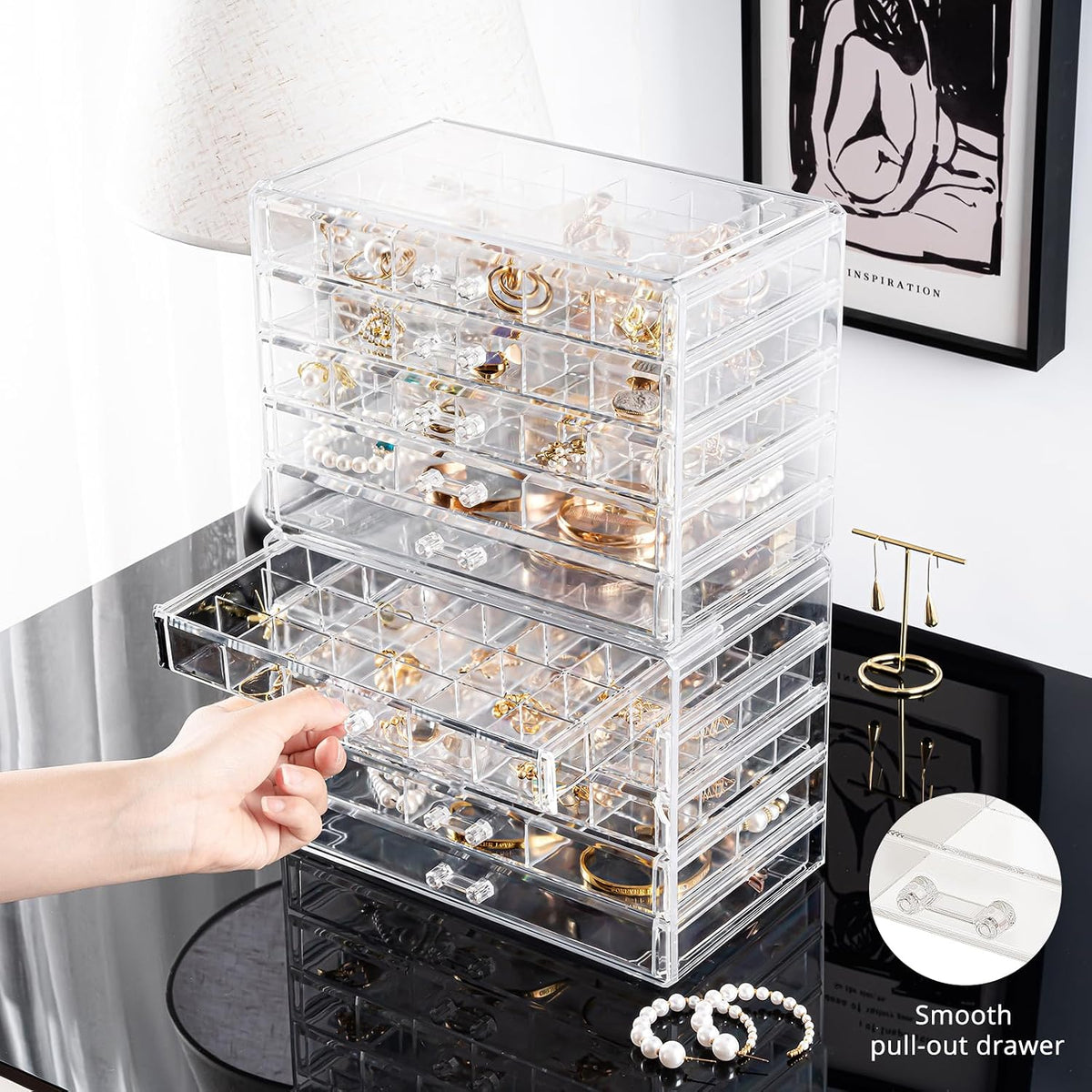 ProCase Acrylic Earrings Holder Organizer Box -Clear, 10 Layers