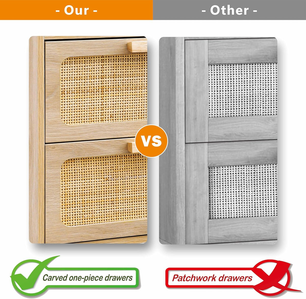 YAUKOMEL Rattan Nightstand, Natural End Table, Bedside Table