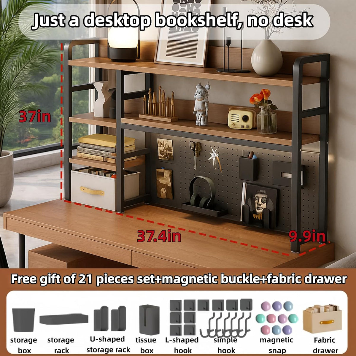 Desktop Bookshelf, pegboard Storage and Organization Rack, Dorm Desk Shelf, D...