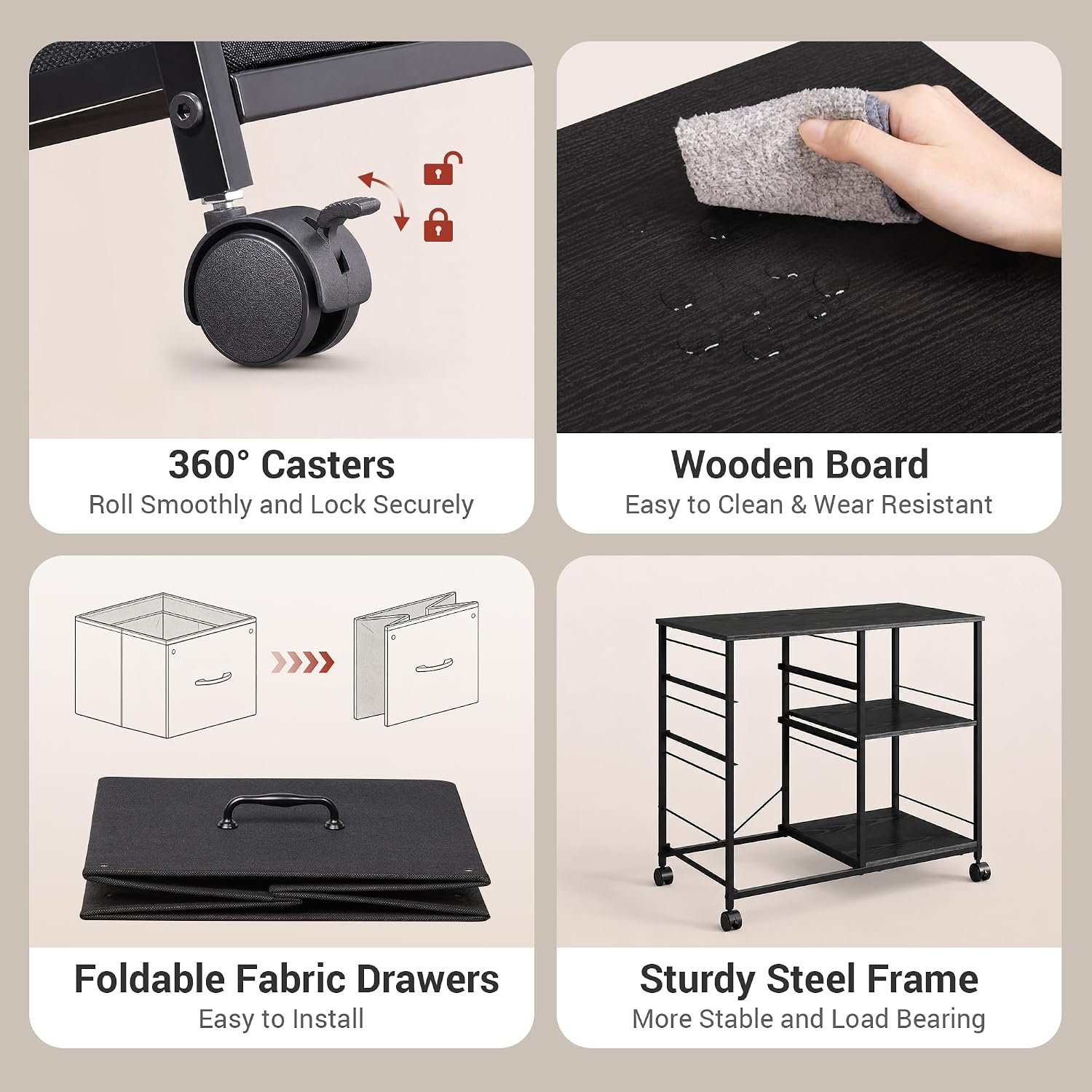 DEVAISE 3 Drawer Mobile File Cabinet with Open Storage Shelf | Rolling Printer Stand, Fabric Lateral Filing Cabinet fits A4 or Letter Size for Home Office, Black