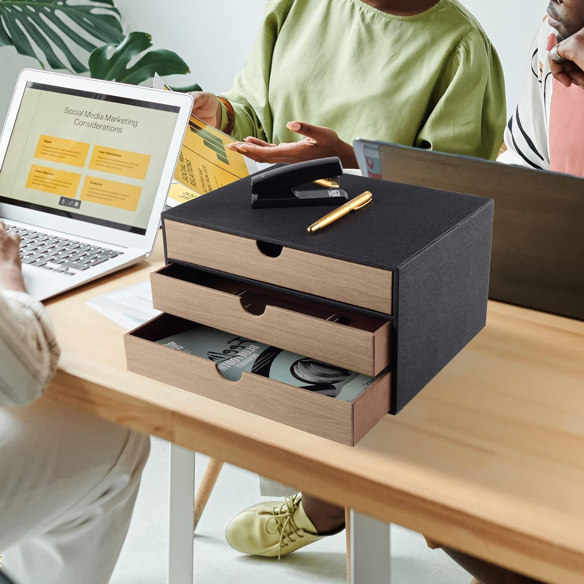 fashion multicolor collocation leather desk organizer file cabinet shown in use