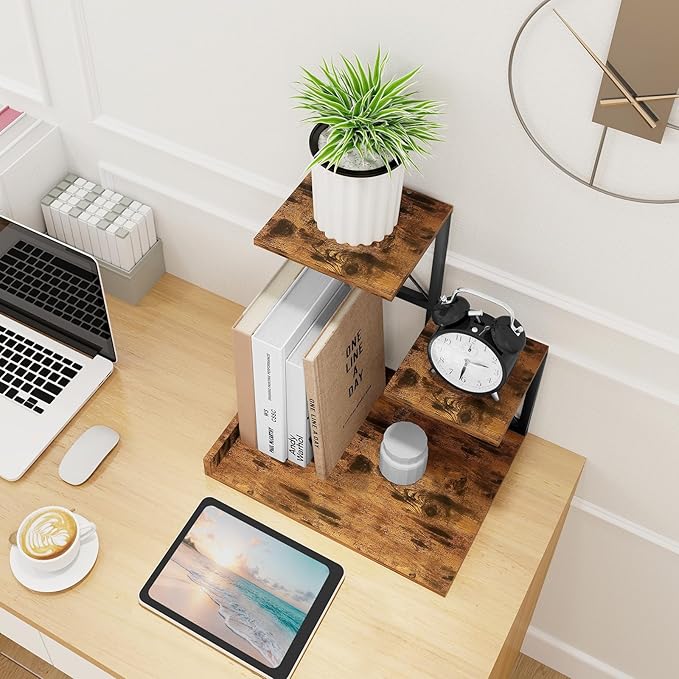 ELITEROO Desk Shelf Organizer, Wood Desktop Organizer Small Bookshelf, 3 Tier - Image 2
