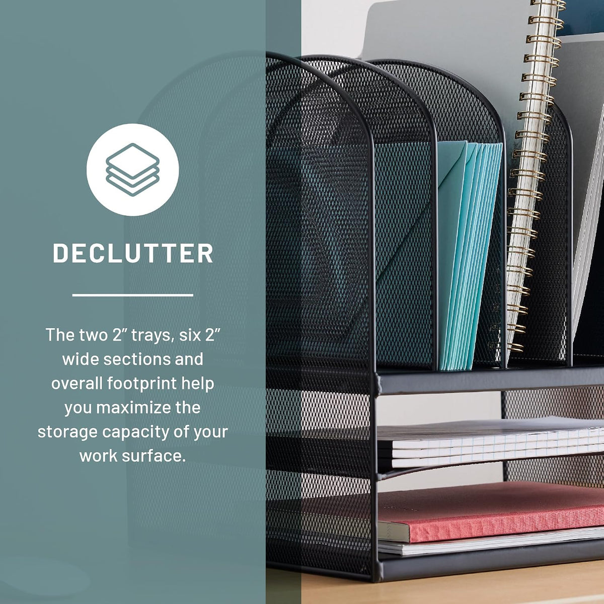 Safco Onyx Desk Organizer, 6 Vertical Compartments and 2 Trays, Office and Cl...