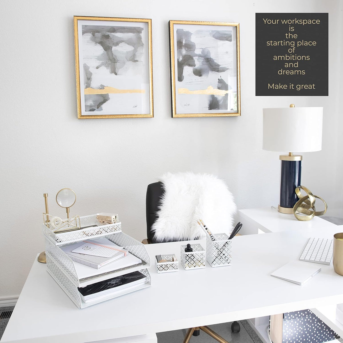 BLU MONACO | White Desk Organizer Set | 6 Piece Metal Desk Organizer with Pen...