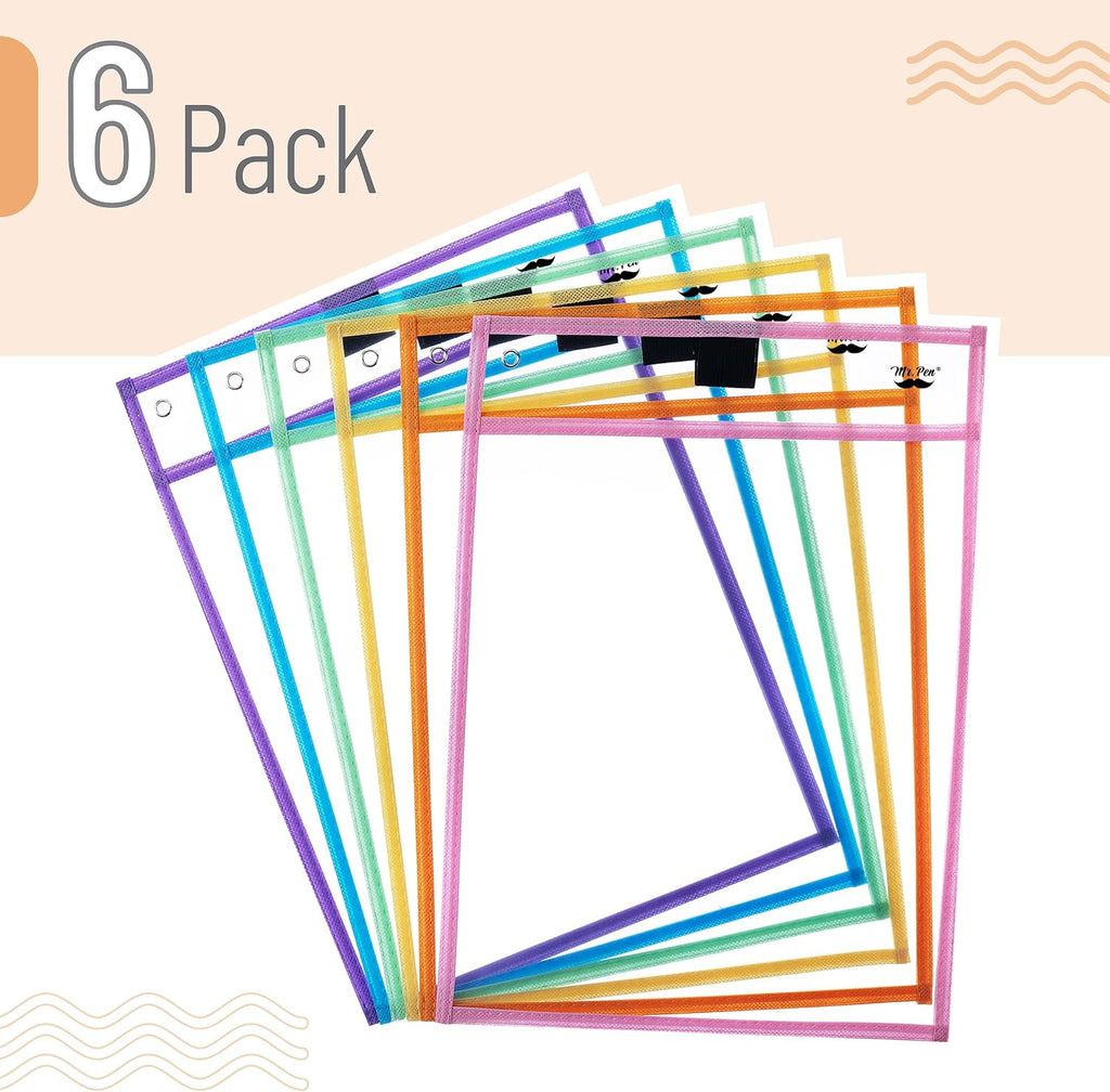 Mr. Pen- Reusable Dry Erase Pocket Sleeves, 10" x 14", 6 Pack, Colorful | Pastel Colors, Clear Plastic Paper Sleeves, Ticket Holders, Clear Plastic Sheet Protectors, Teacher, School
