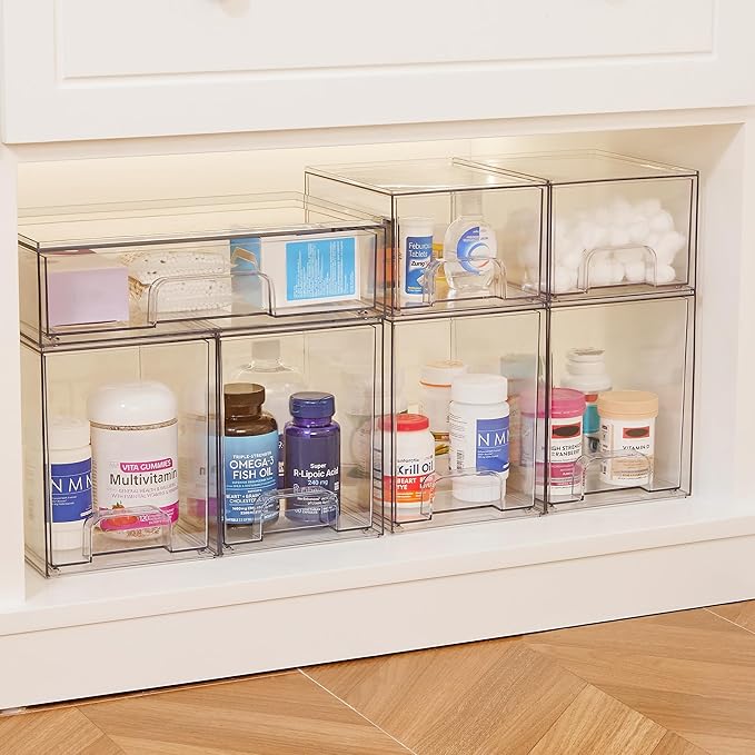 Vtopmart 7.6" H Clear Stackable Storage Drawers, 4 Pack Plastic Organizers Bins - Image 8