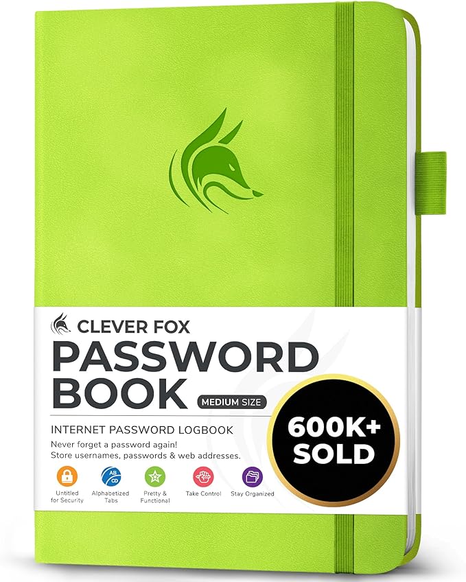 Clever Fox Password Book with alphabetical tabs. Internet Address Organizer by CleverFox