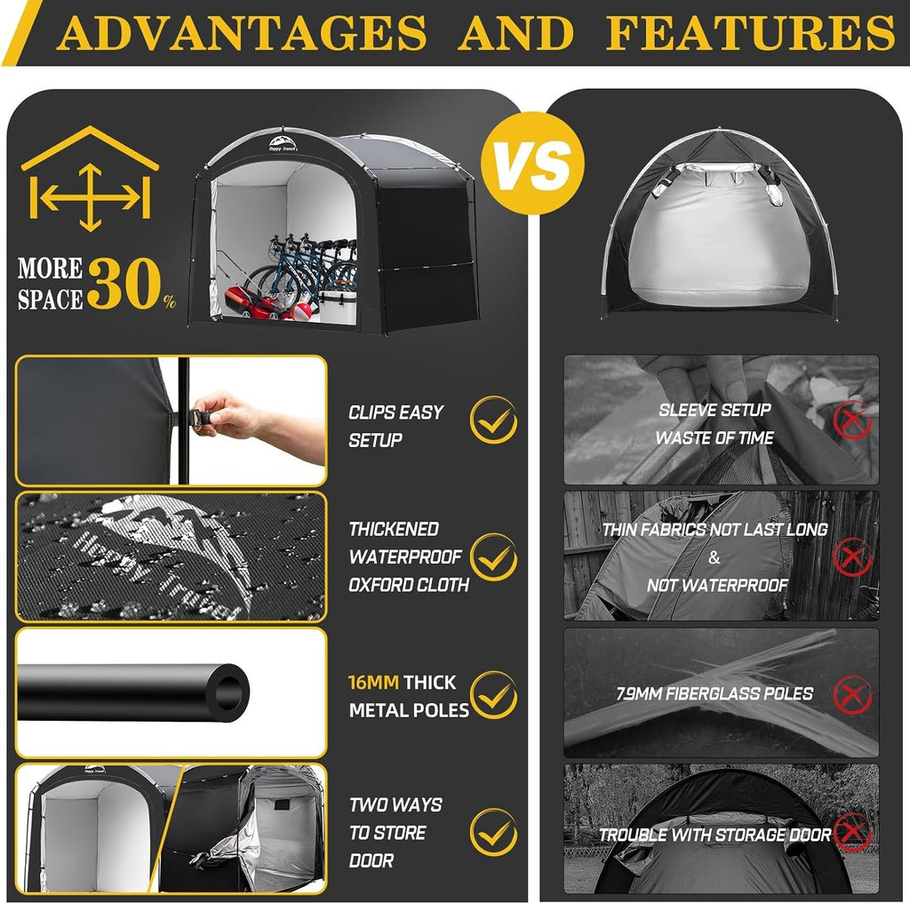 happy travel bike storage shed tent, waterproof portable, close-up detail