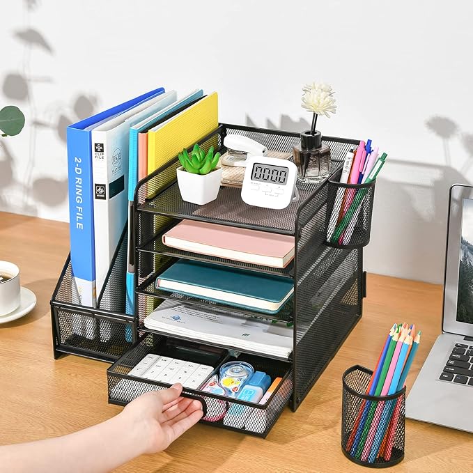 Marbrasse Desk Organizer with File Holder, 5-Tier Paper Letter Tray Organizer - Image 5