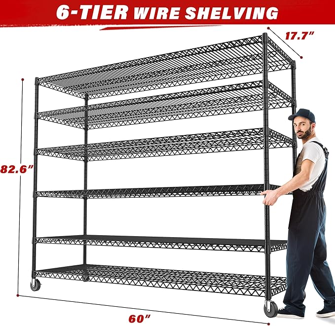 REIBII 82.6" H*60''W*17.7" D Steel Heavy Duty Wire Shelving - Image 3