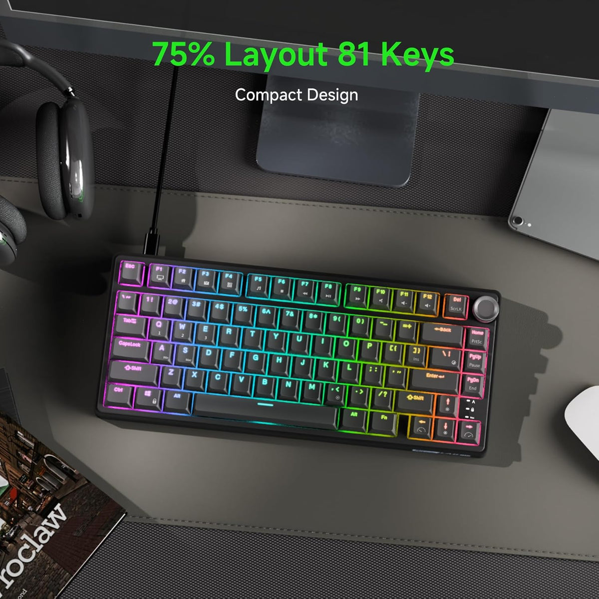 RK ROYAL KLUDGE R75 Wired Mechanical Gaming Keyboard, 75% Hot-Swap Mechanical...