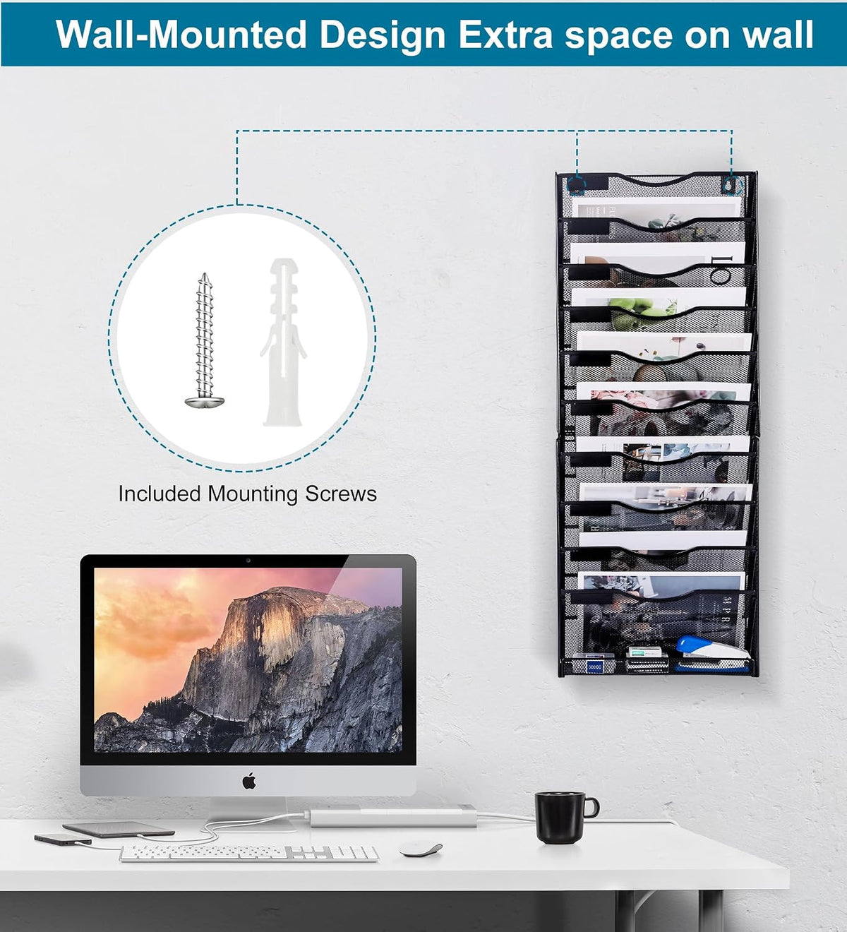 10 Tier Hanging Wall File Organizer Magazine Mail Holder Paper Tray