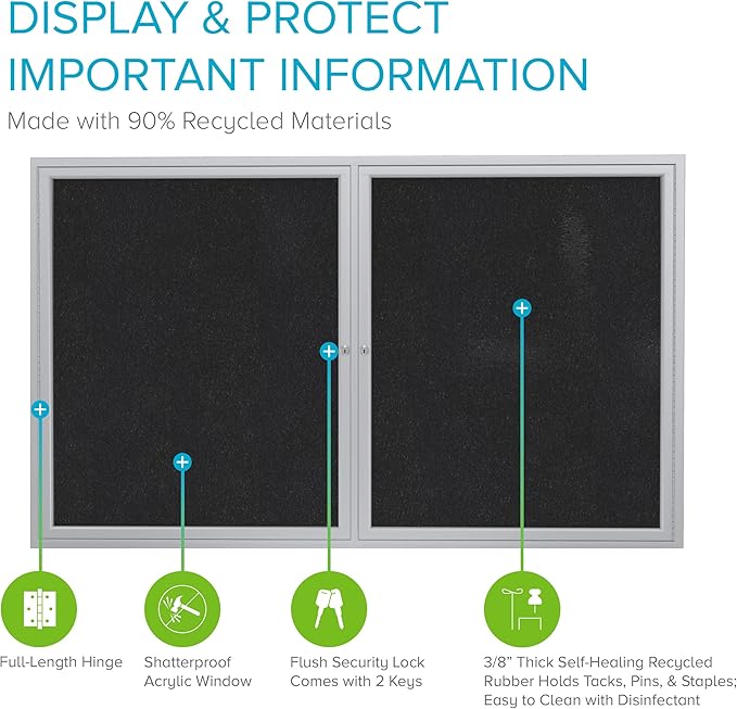 Ghent 36" x 48" 2-Door indoor Enclosed Recycled Rubber Bulletin Board, Shatter - Image 2