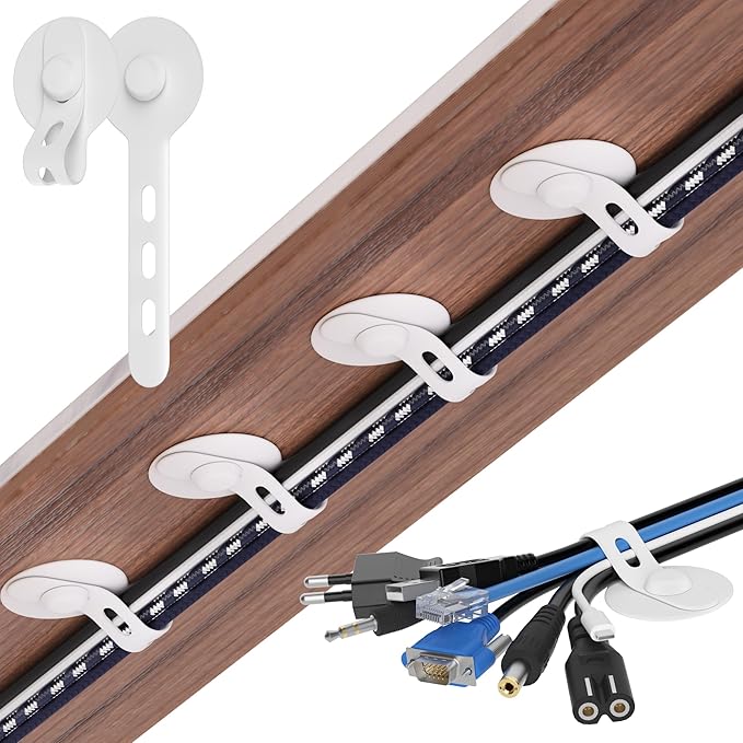 Nearockle Cable Management Under Desk, Adjustable Self-Adhesive Silicone Cable by ELECTRONICSORGANIZATION