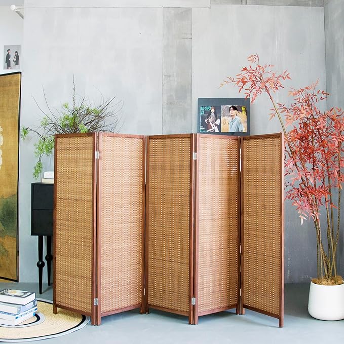 Furnnylane 5 Panel Short Room Divider Screen, Small Bamboo Panel Divider - Image 4