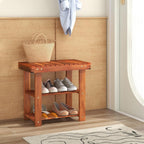 tangkula acacia wood 3-tier shoe rack bench, walnut shown in use