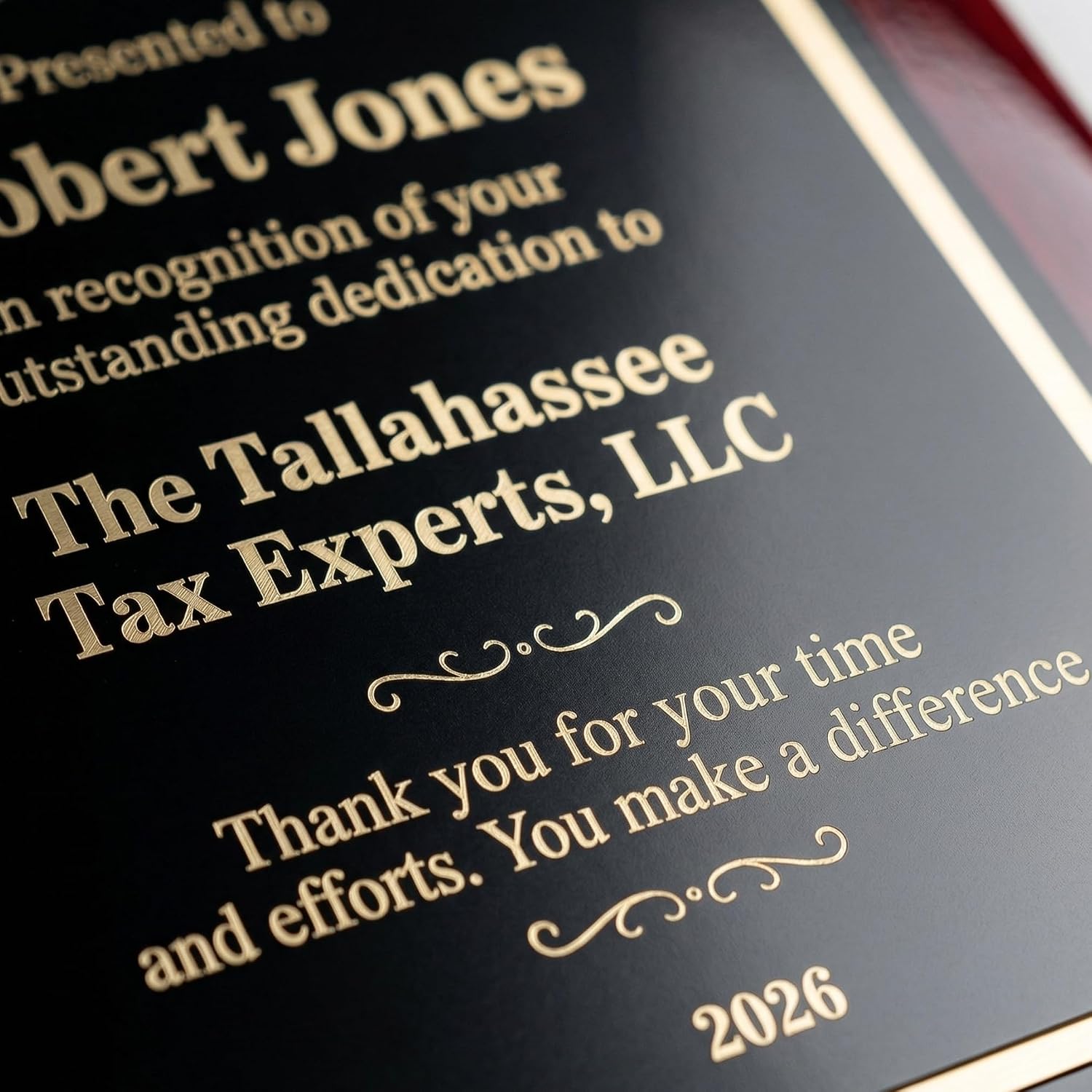 Personalized Award Plaque for Employee Apprecication and Recognition - Making a Difference Award - Choose Your Style and Size (10.5x13 Rose Piano Wood)