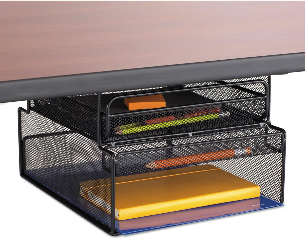 Safco 3244BL Onyx Mesh Deluxe Under Desk Hanging File & Paper Organizer, ...