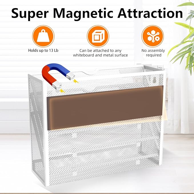 KZWKRG 4 Tier Magnetic File Holder, Large Capacity Mesh Hanging Wall Organizer - Image 4