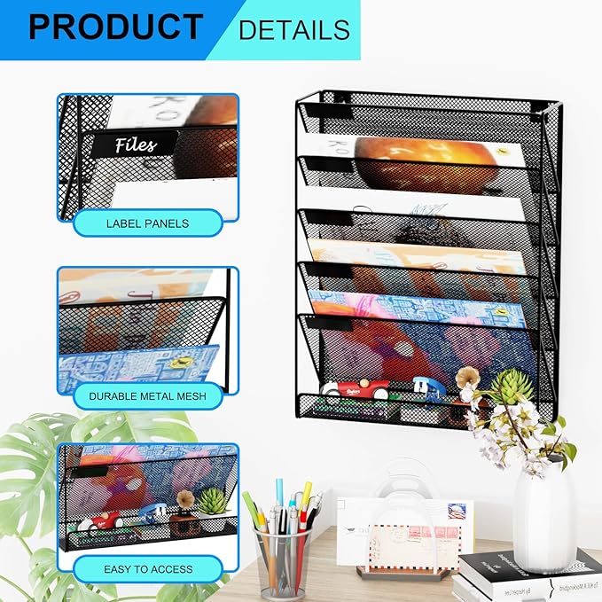 GDINDINFAN Wall File Organizer Holder Mesh Hanging Paper Document Holder - Image 4