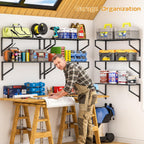 threehio 3 pack garage wall shelving, heavy duty showing dimensions